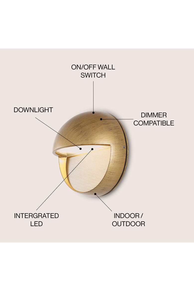 Orbe Outdoor Metal/Glass Integrated LED Wall Sconce, Alternate, color, Antique Gold