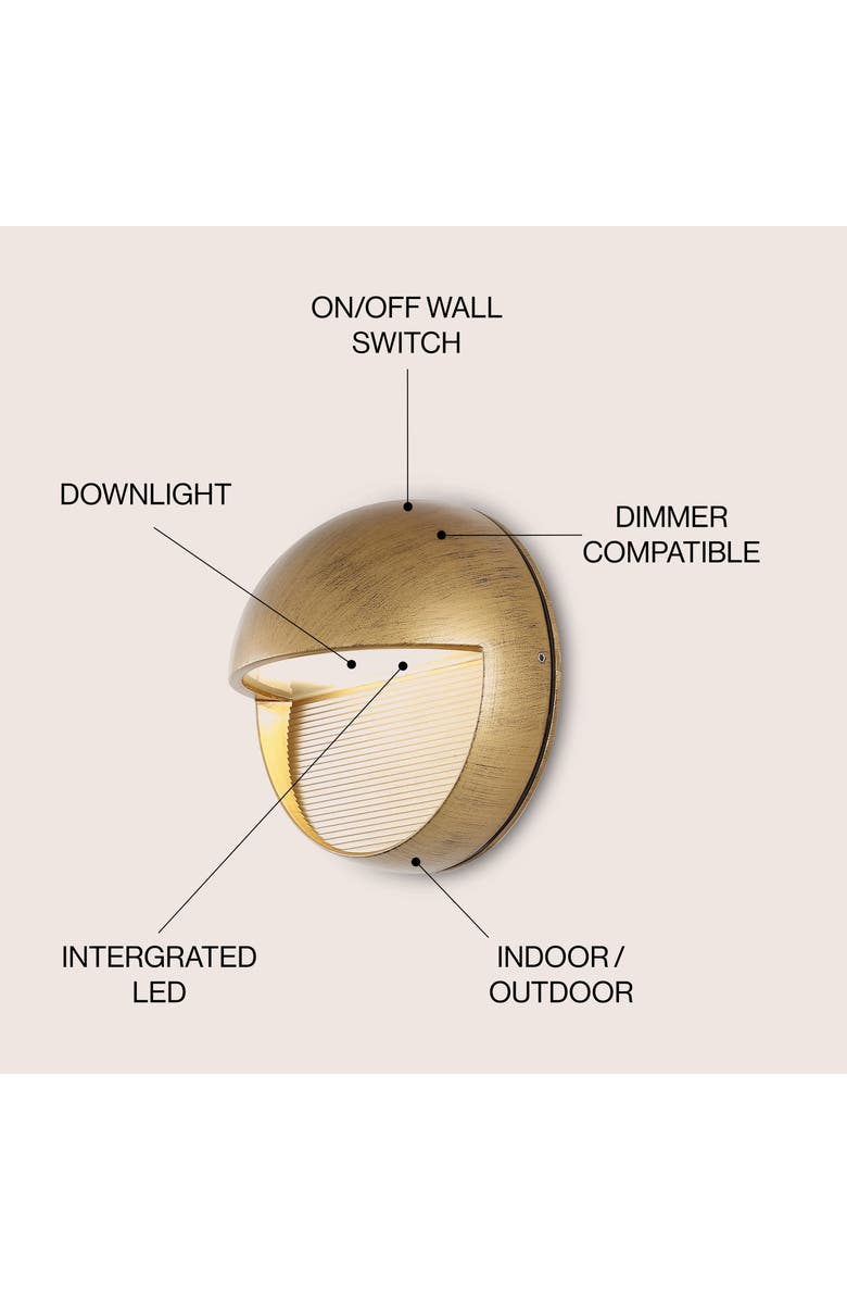 JONATHAN Y Orbe Outdoor Metal/Glass Integrated LED Wall Sconce, Alternate, color, Antique Gold
