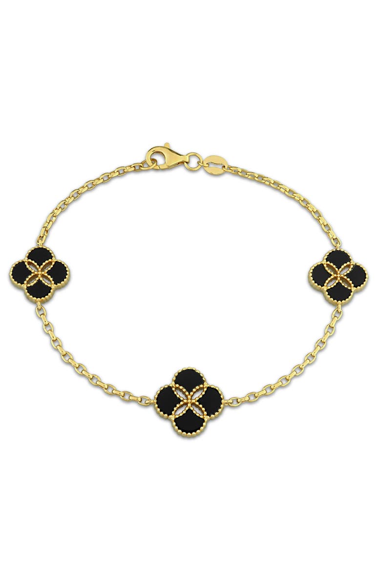 Black Agathe Floral Station Bracelet Yellow Silver, Main, color, Black Agathe