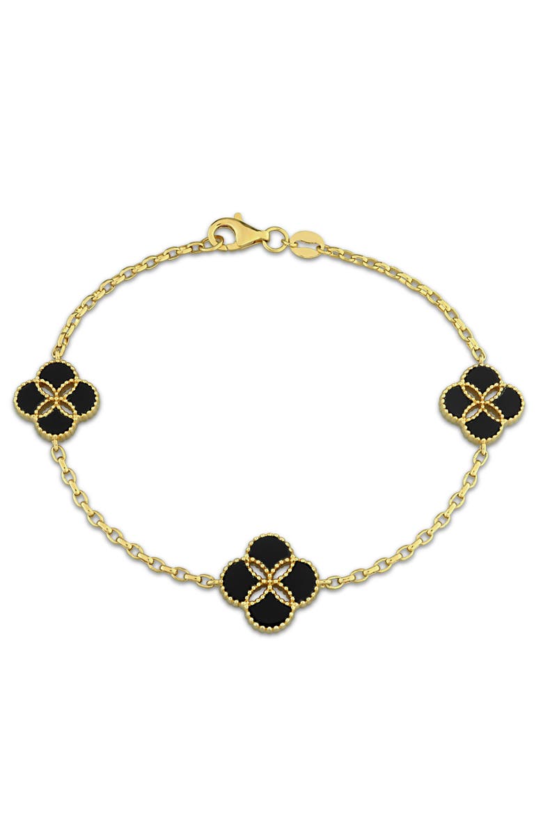 Julianna B. Black Agathe Floral Station Bracelet Yellow Silver, Main, color, Black Agathe