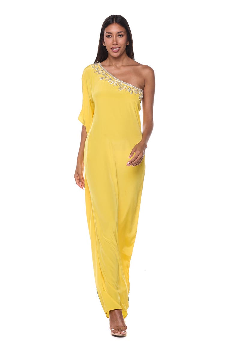 Embellished One-Shoulder Cover-Up Dress, Alternate, color, YELLOW