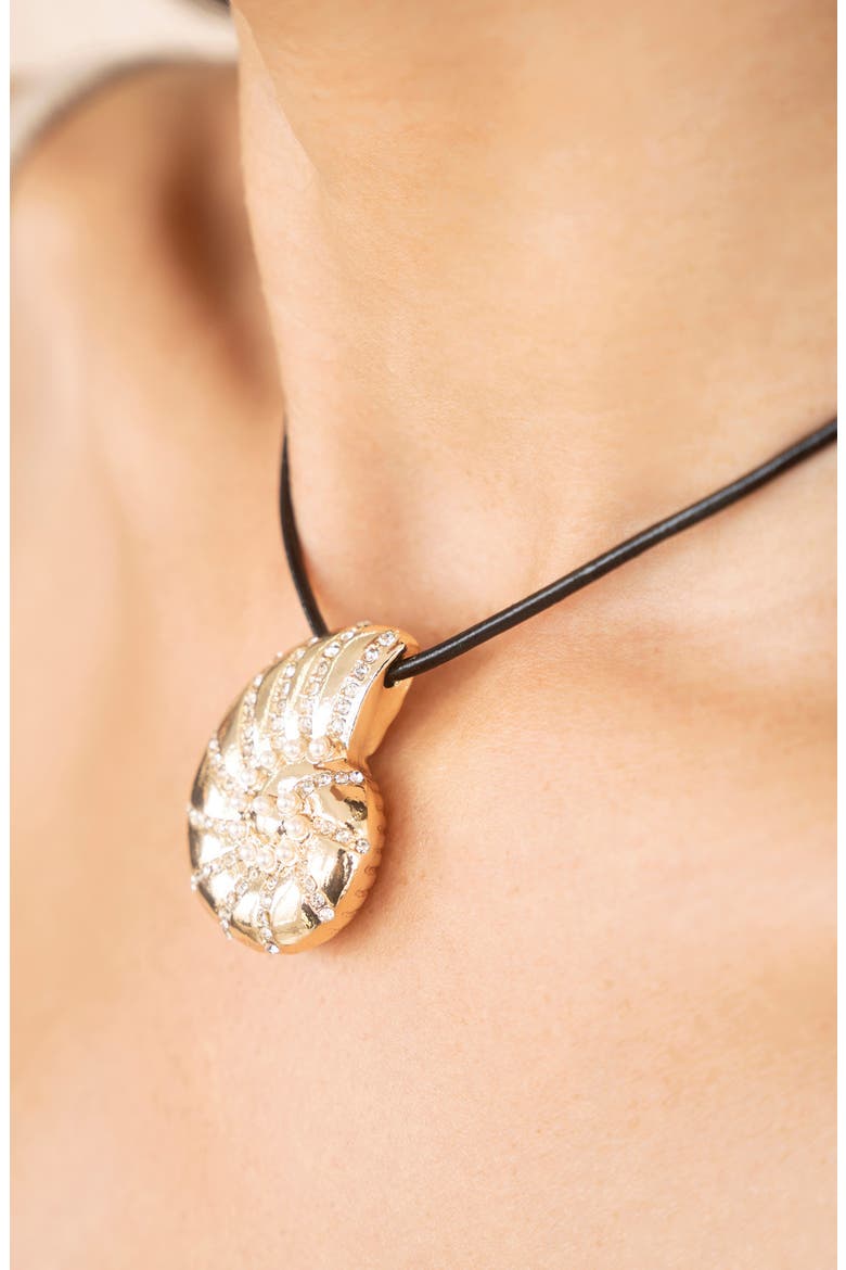 Swirl Shell Pendant Cord Necklace, Alternate, color, GOLD/ BLACK