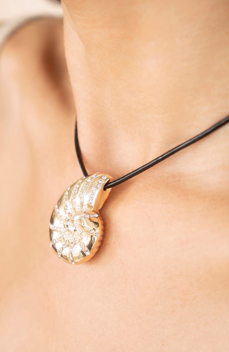 Ettika Swirl Shell Pendant Cord Necklace, Alternate, color, Gold/ Black