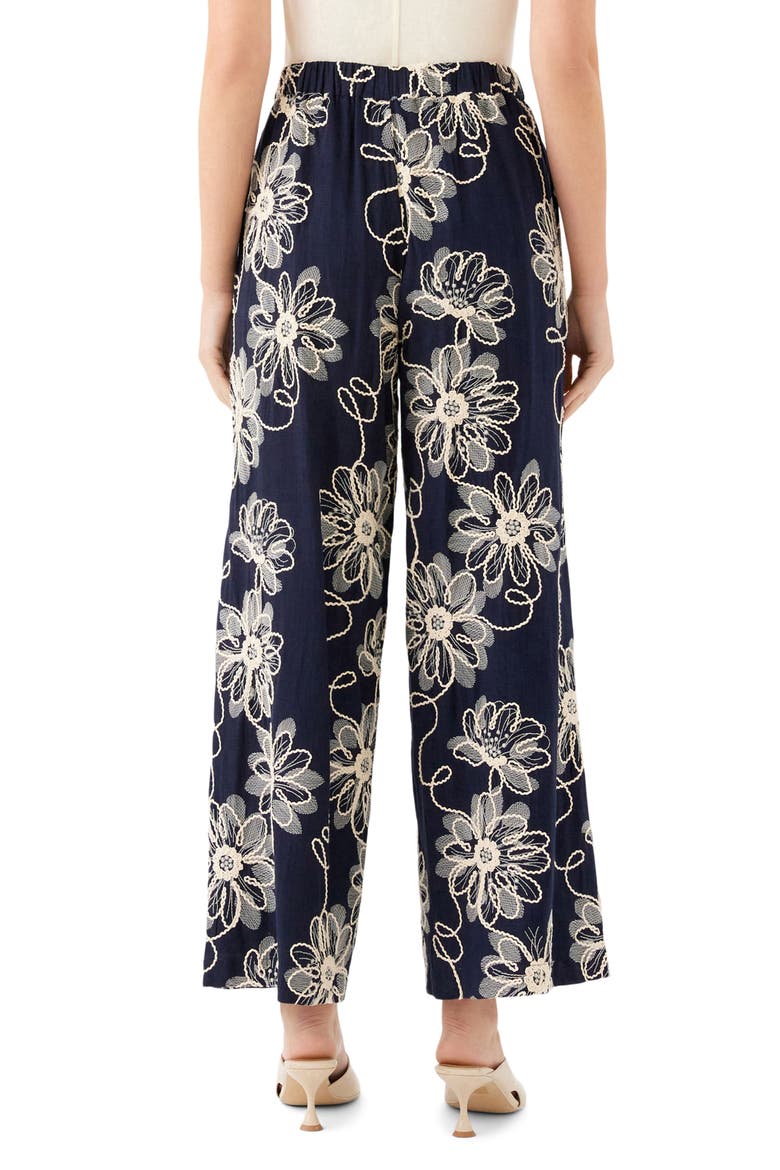 Adara Floral Embroidered Wide Leg Pants, Alternate, color, NAVY
