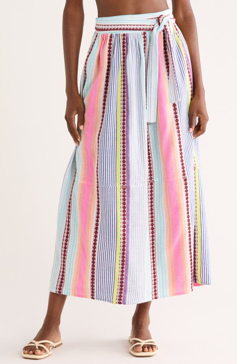 lemlem Tola Embroidered Cover-Up Wrap Maxi Skirt, Main, color,