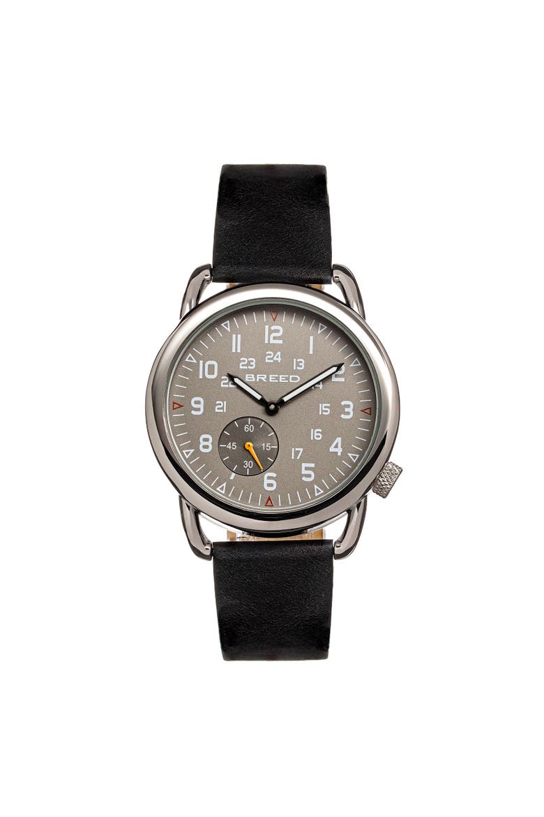 Regulator Leather-Band Watch w/Second Sub-dial, Main, color, Black/Gunmetal