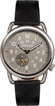 BREED Regulator Leather-Band Watch w/Second Sub-dial