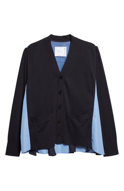 Mixed Stripe Media Poplin & Knit Cardigan