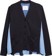 Sacai Mixed Stripe Media Poplin & Knit Cardigan
