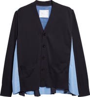 Sacai Mixed Stripe Media Poplin & Knit Cardigan