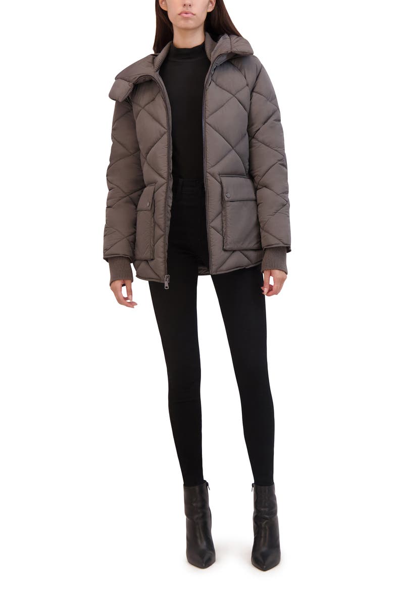 Diamond Quilted Hooded Jacket, Alternate, color, GUNMETAL