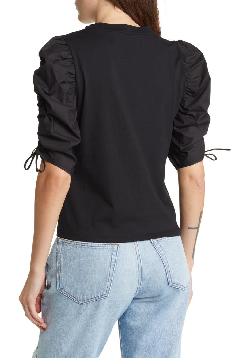 Ruched Sleeve T-Shirt, Alternate, color, NOIR