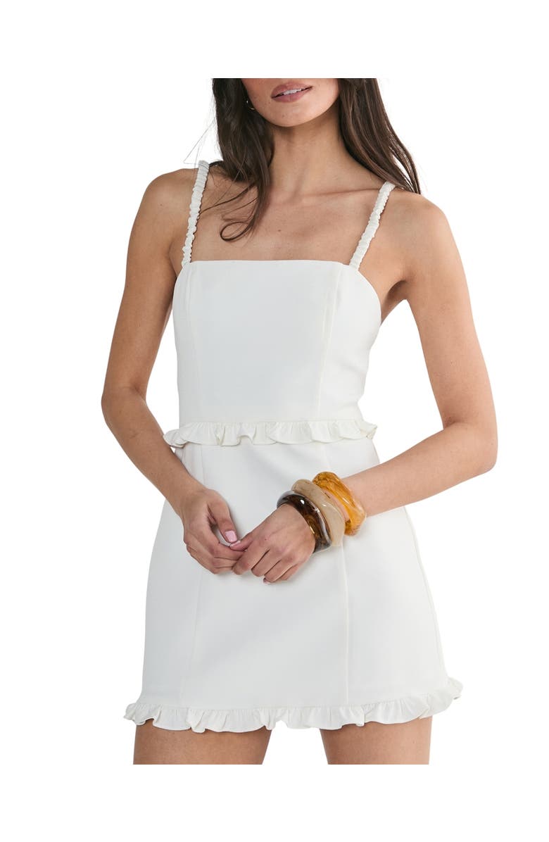 NASTY GAL Ruched Strap Ruffle Tailored Mini Dress, Alternate, color, White