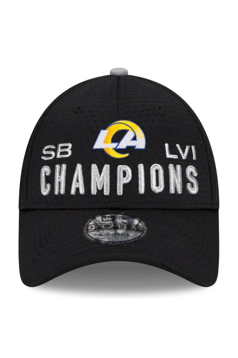 Youth New Era Black Los Angeles Rams Super Bowl LVI Champions Locker Room Trophy Collection 9FORTY Snapback Adjustable Hat, Alternate, color, Black