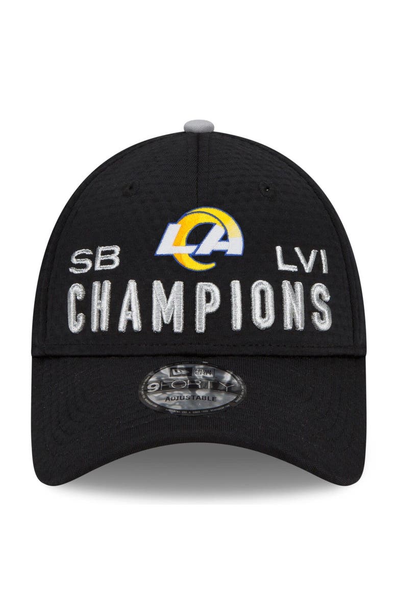 New Era Youth New Era Black Los Angeles Rams Super Bowl LVI Champions Locker Room Trophy Collection 9FORTY Snapback Adjustable Hat, Alternate, color, 