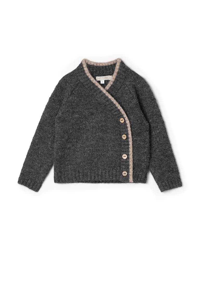 Knit Wrap Button Front Long Sleeve Sweater, Main, color, Charcoal