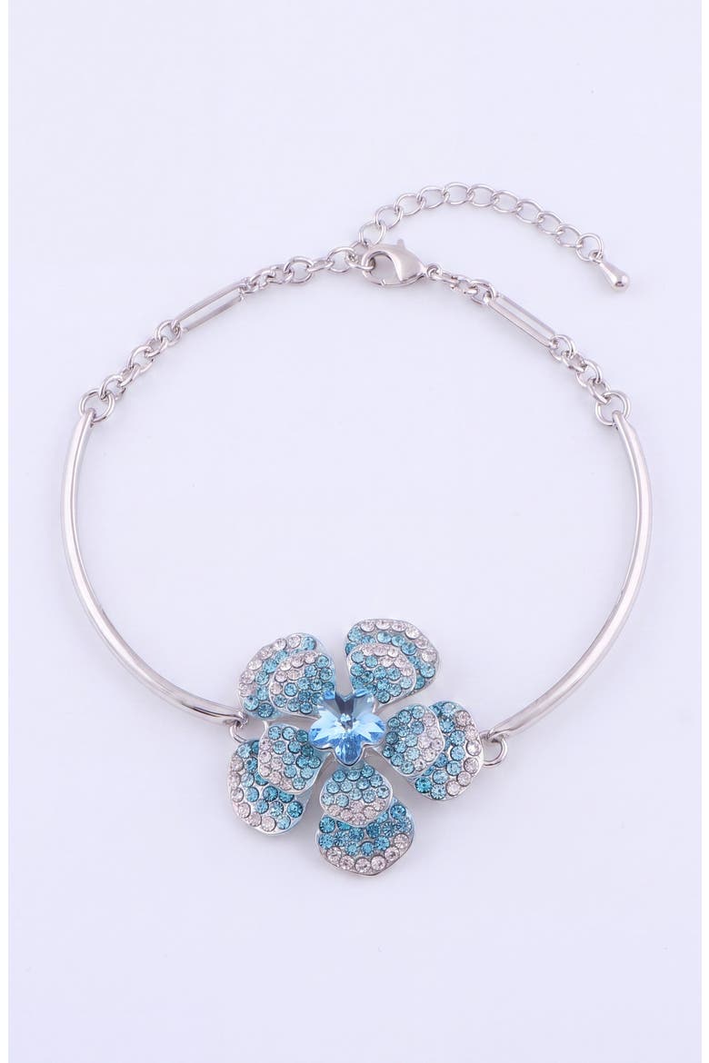 Crystal Flower Blossom Bracelet, Main, color, Silver Tone