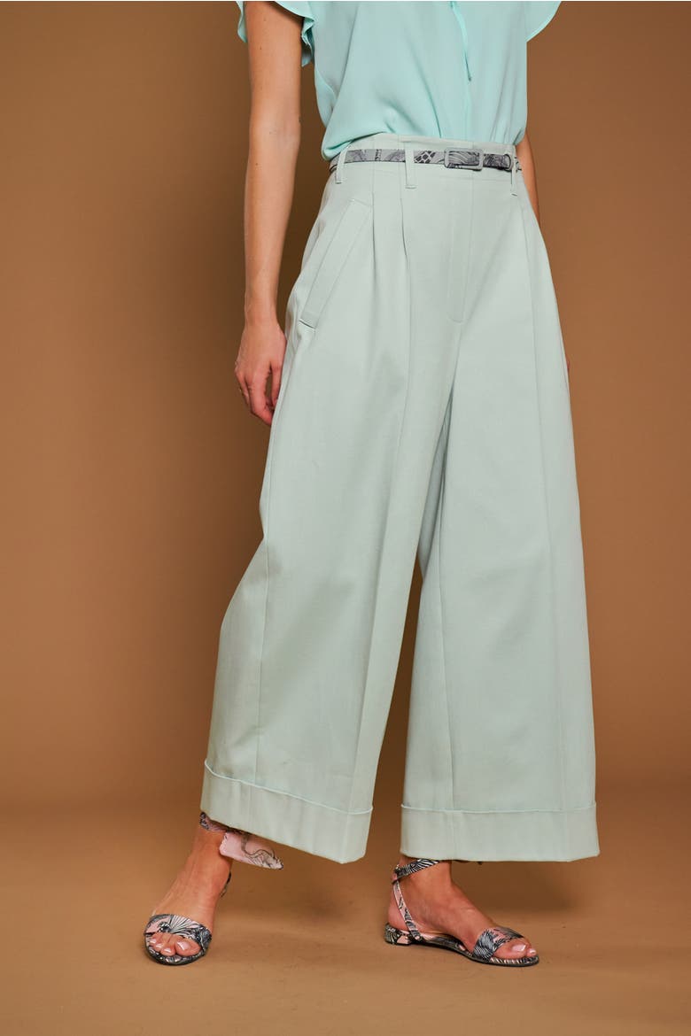 Wide Leg Cuffed Trousers, Alternate, color, Mint