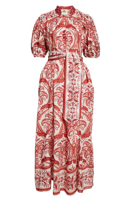 Shop Farm Rio Tropical Cameo Puff Sleeve Cotton Maxi Dress In Tropical Cameo Off-white