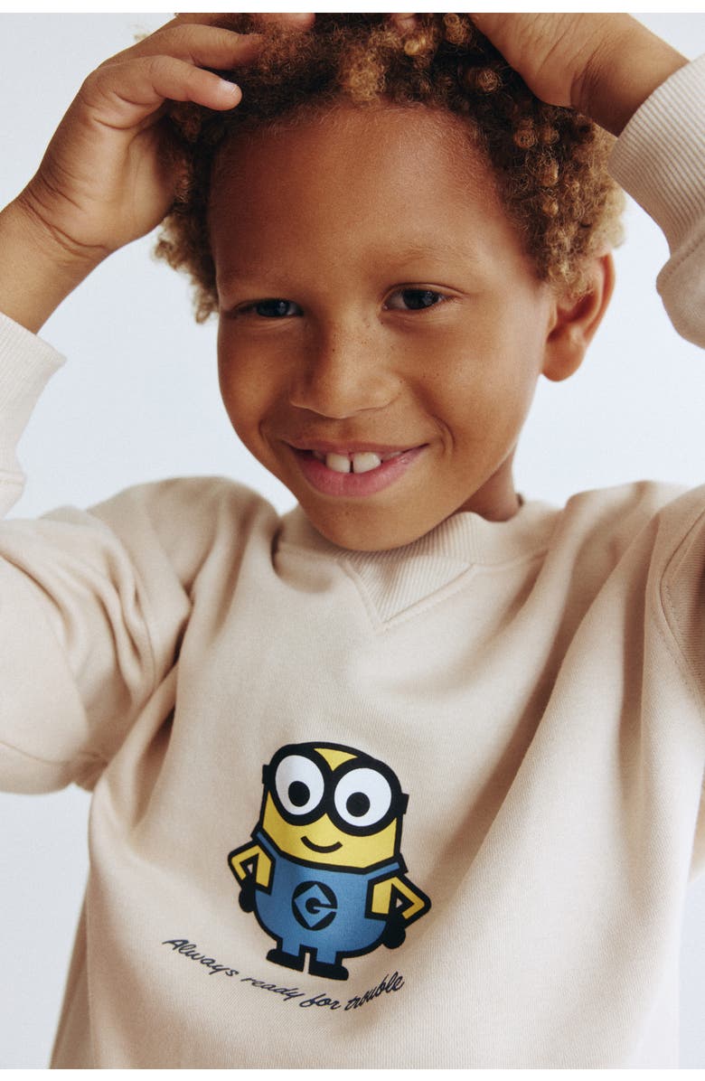 H&M 2-piece Printed Sweatshirt Set, Alternate, color, Light Beige/Minions