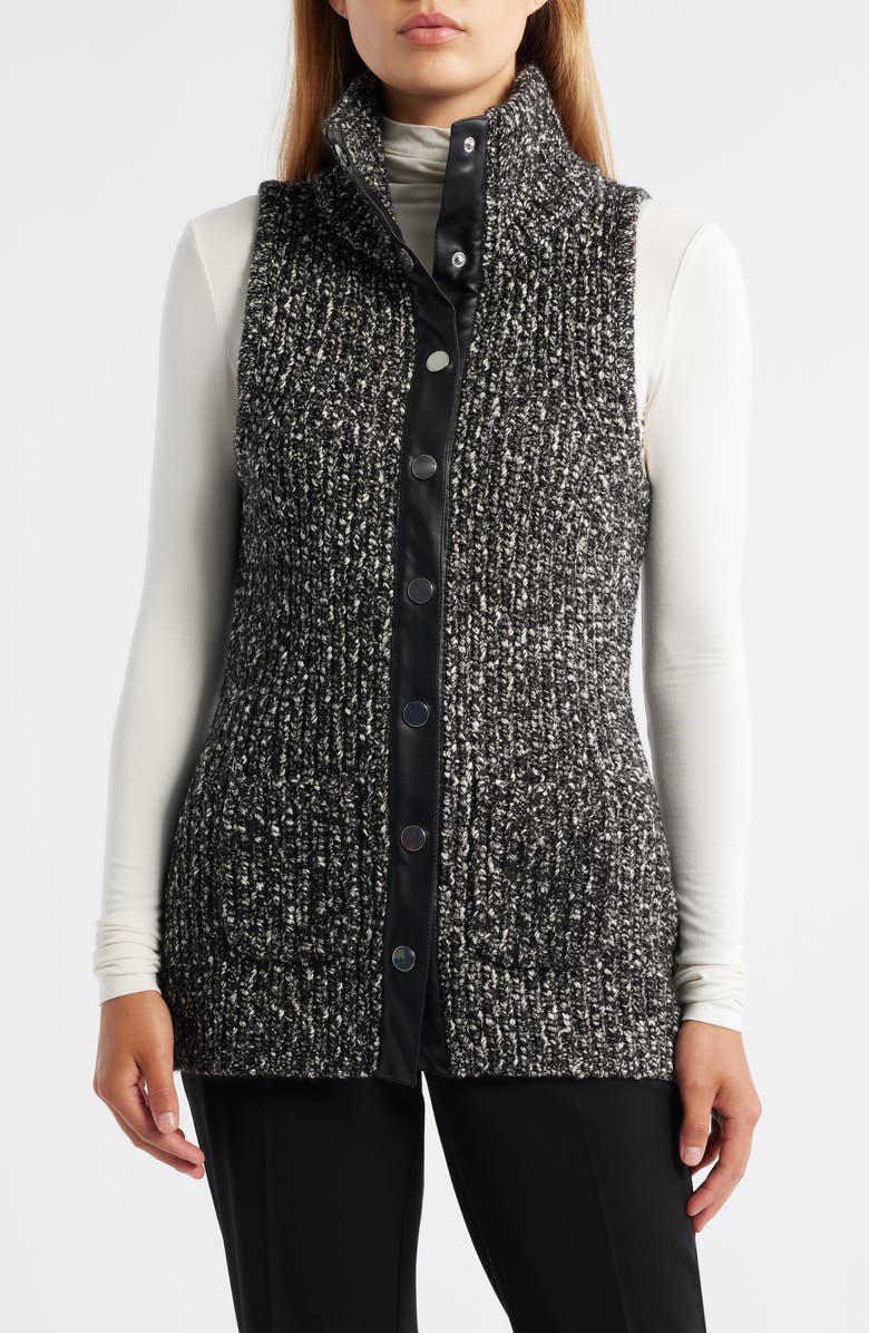 Anne Klein Cotton Blend Sweater Vest, Alternate, color, Anne Black/ White Dove