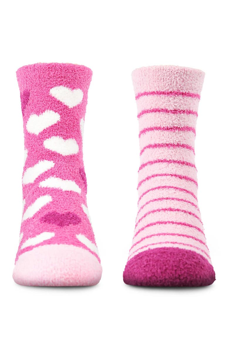 MeMoi 2 Pair Pack Fuzzy Heart Non-Skid Socks, Alternate, color,