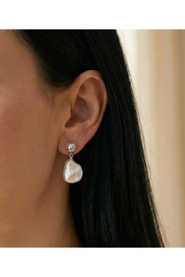 White Freshwater Baroque Pearl Bianca Earrings, Alternate, color, Sterling Silver