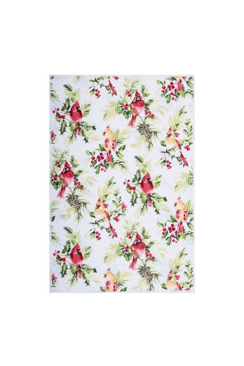 Red Cardinals on Berry Branches Christmas Dishtowel, Alternate, color, Green