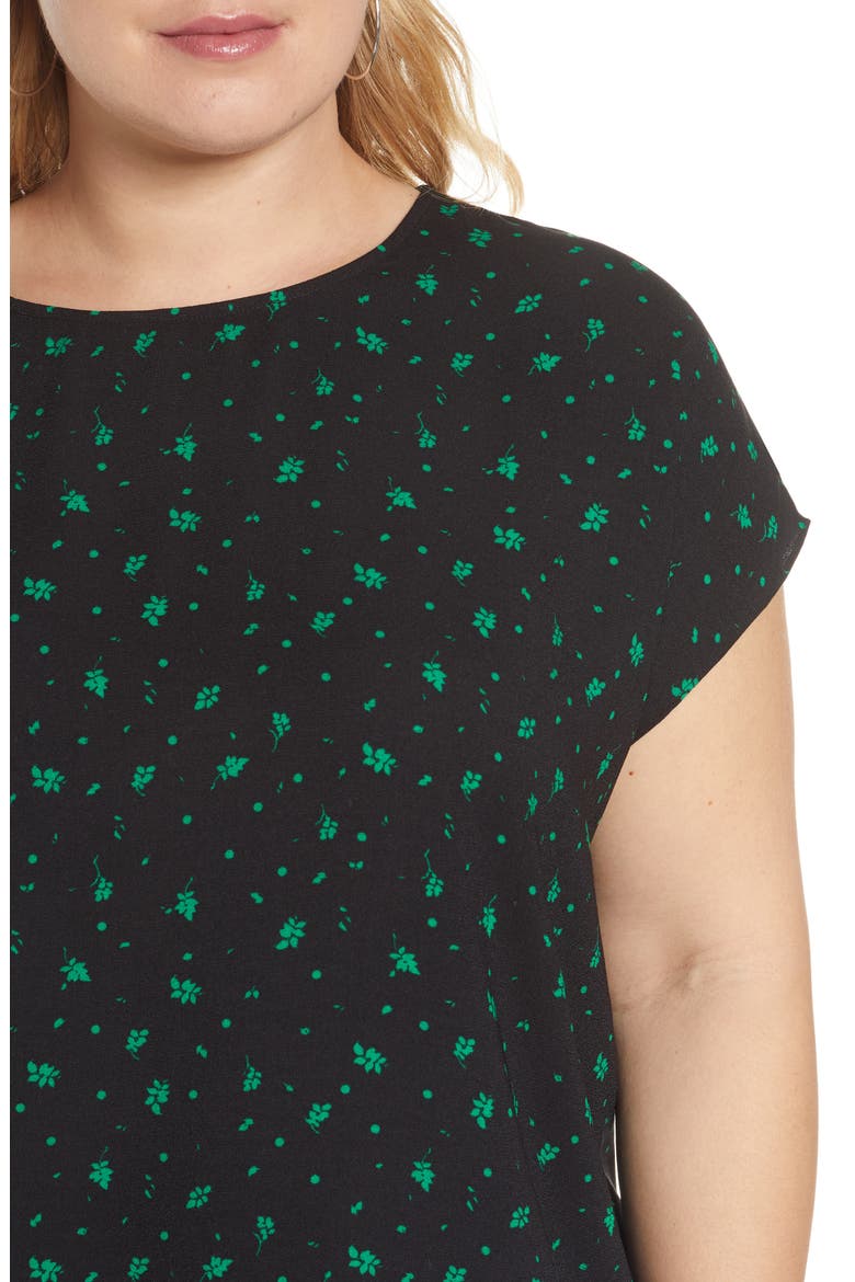 Cap Sleeve Blouse, Alternate, color, BLACK- GREEN LEAVES PRINT