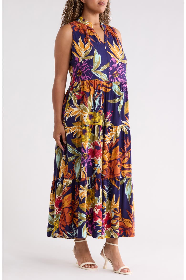 Print Sleeveless Tiered Maxi Dress, Alternate, color, CLASSIC NAVY