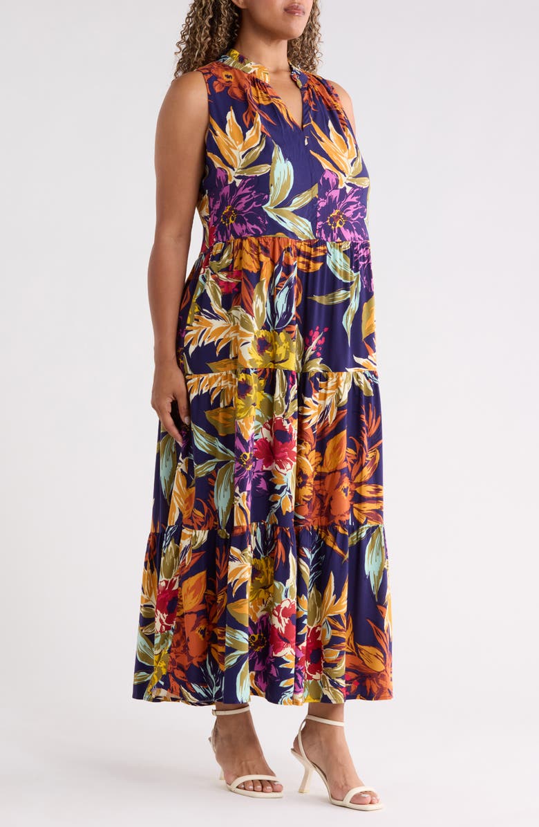 Vince Camuto Print Sleeveless Tiered Maxi Dress, Alternate, color, Classic Navy