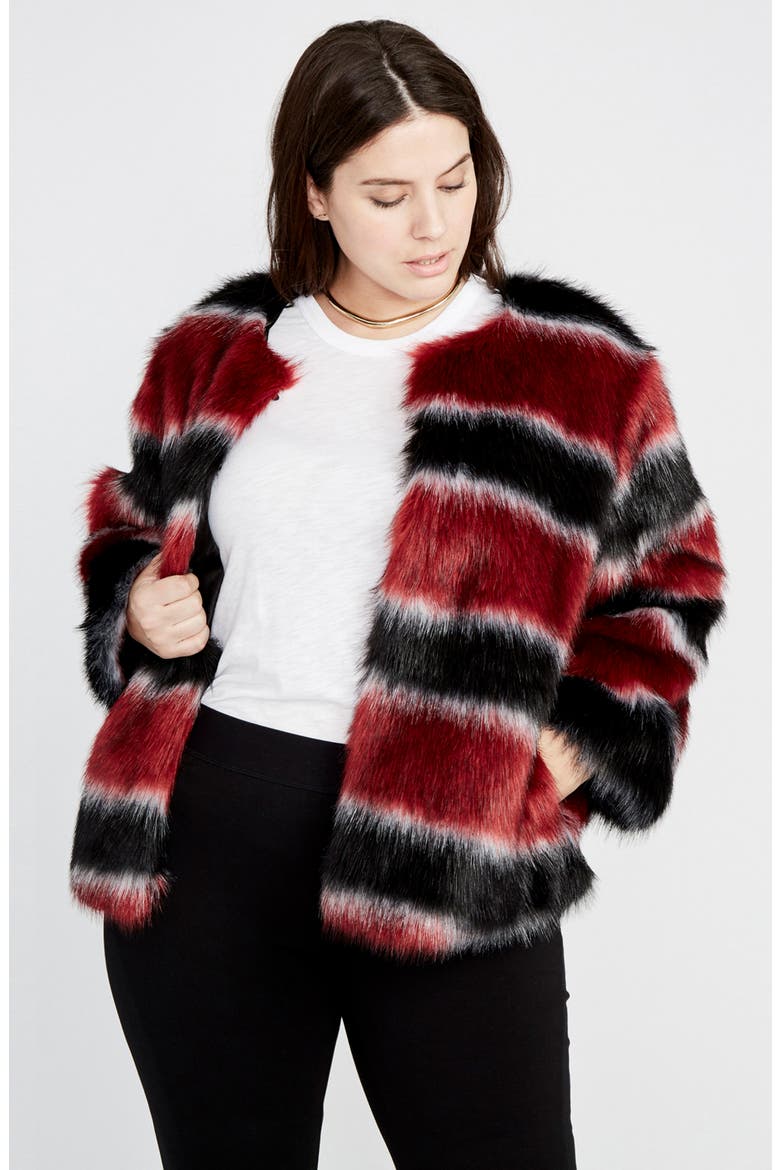 Stripe Faux Fur Coat, Alternate, color, BLACK COMBO