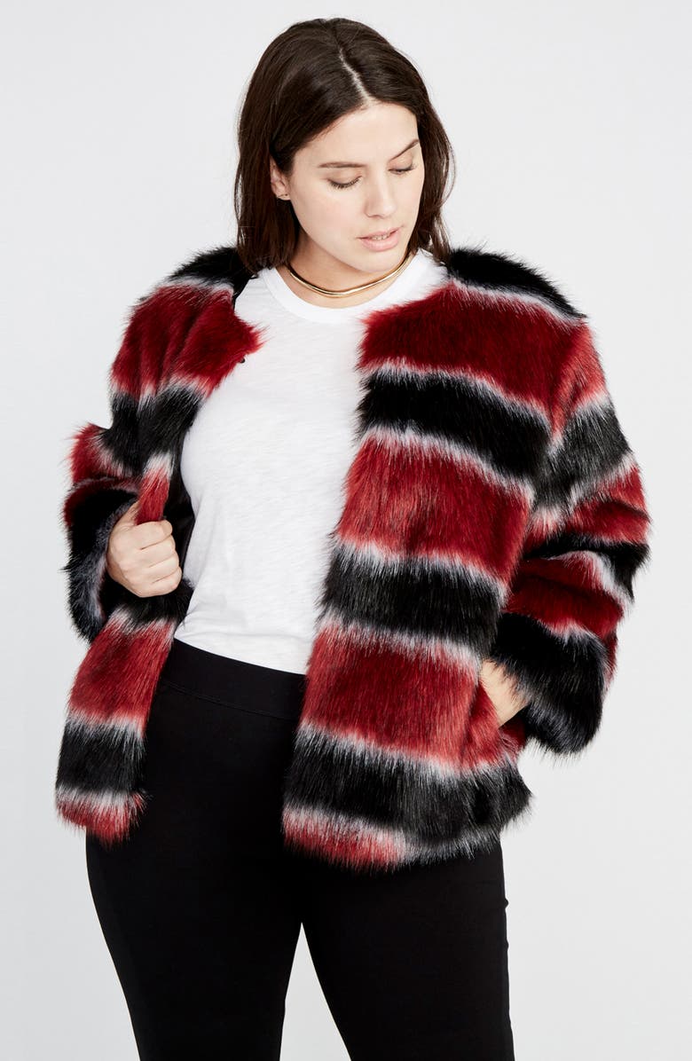 RACHEL Rachel Roy Stripe Faux Fur Coat, Alternate, color, 