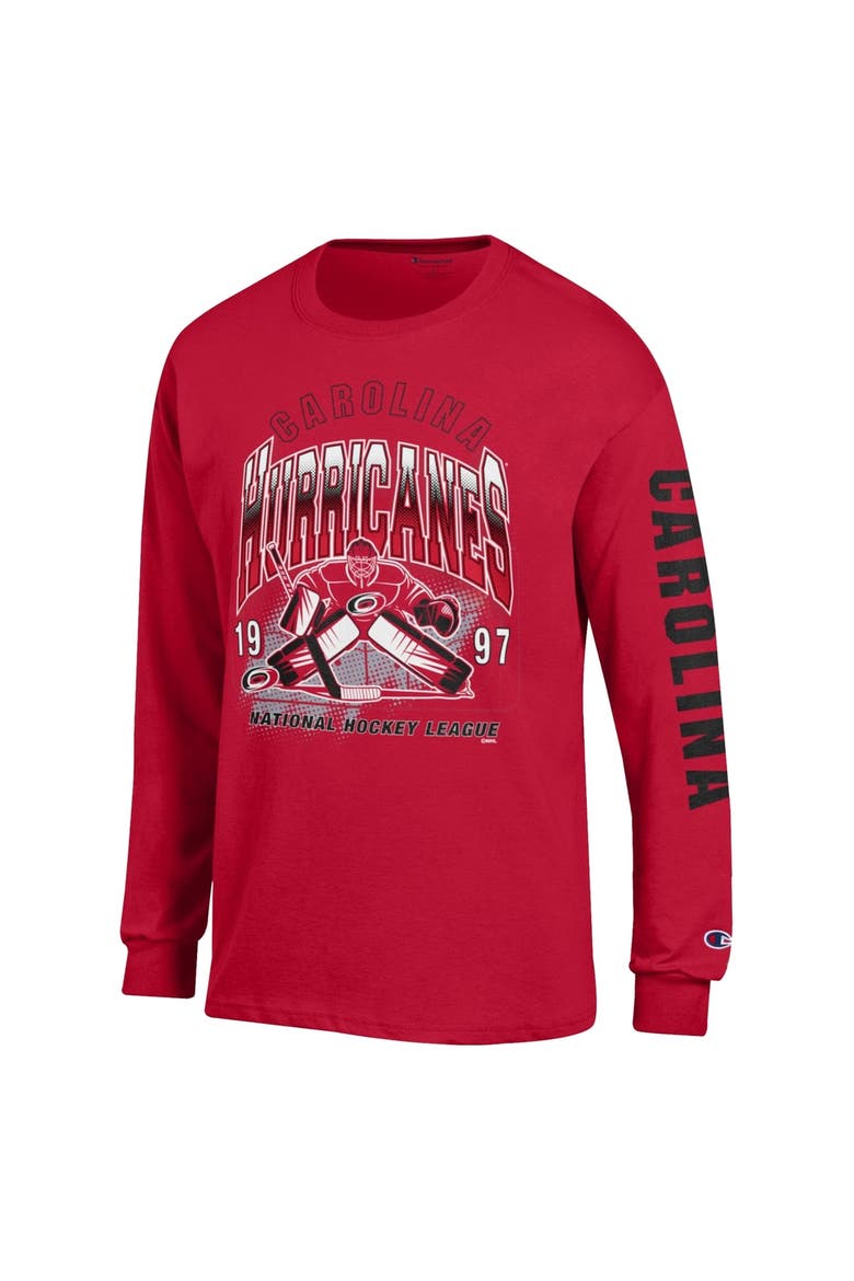 Men's Champion  Red Carolina Hurricanes Long Sleeve Jersey T-Shirt, Alternate, color, Red