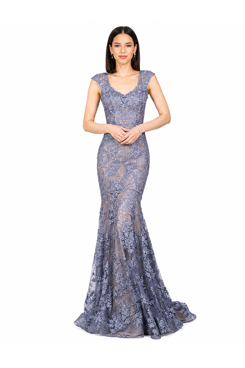 Sleeveless Mermaid Lace Embroidered Gown, Main, color, Dark Periwinkle