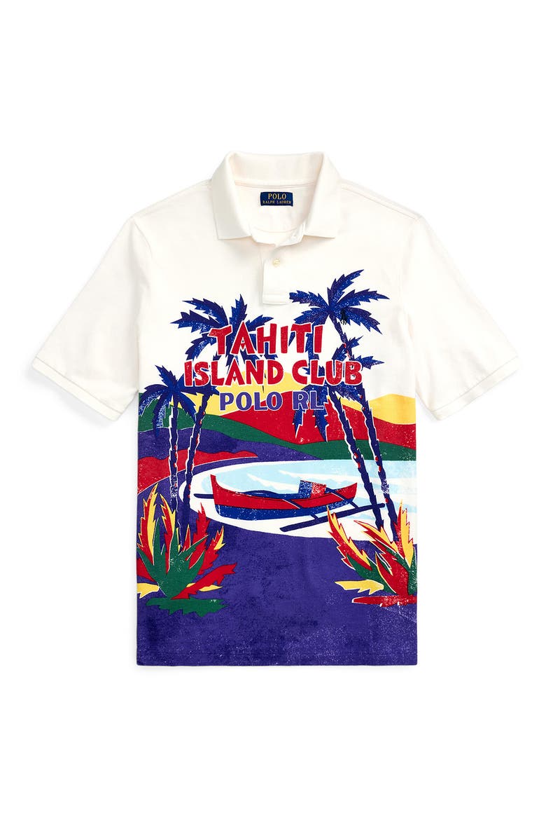 Classic Fit Mesh Cotton Graphic Polo, Alternate, color, TAHITI ISLAND CLUB