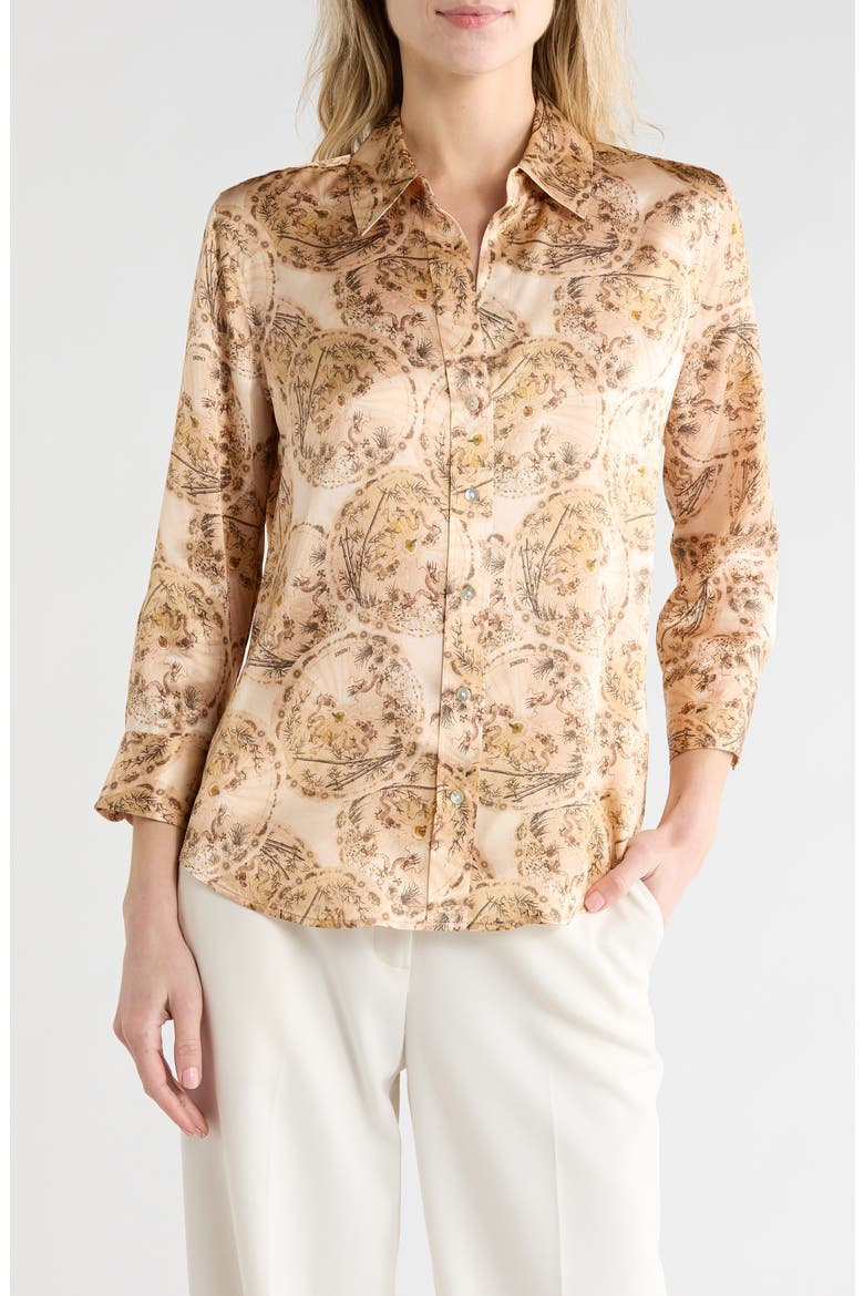 Dani Silk Button-Up Shirt, Main, color, VINTAGE WHITE MULTI PARASOL
