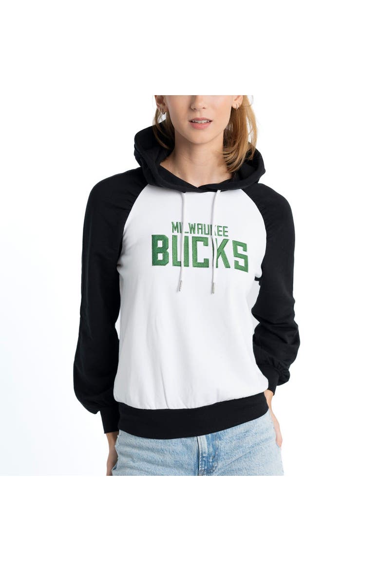 Women's Lusso White Milwaukee Bucks Marlowe Tri-Blend Raglan Pullover Hoodie, Main, color, White