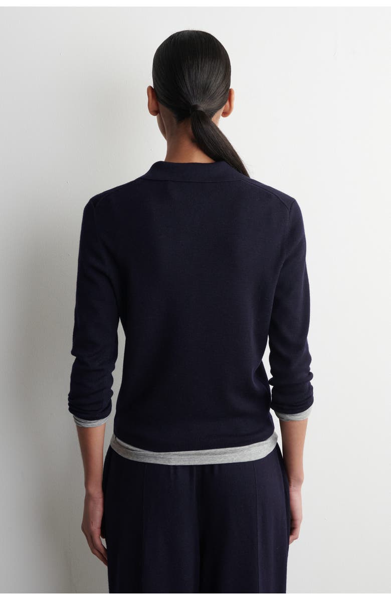 COS Cropped-sleeve Merino Wool Polo Shirt, Alternate, color, Navy