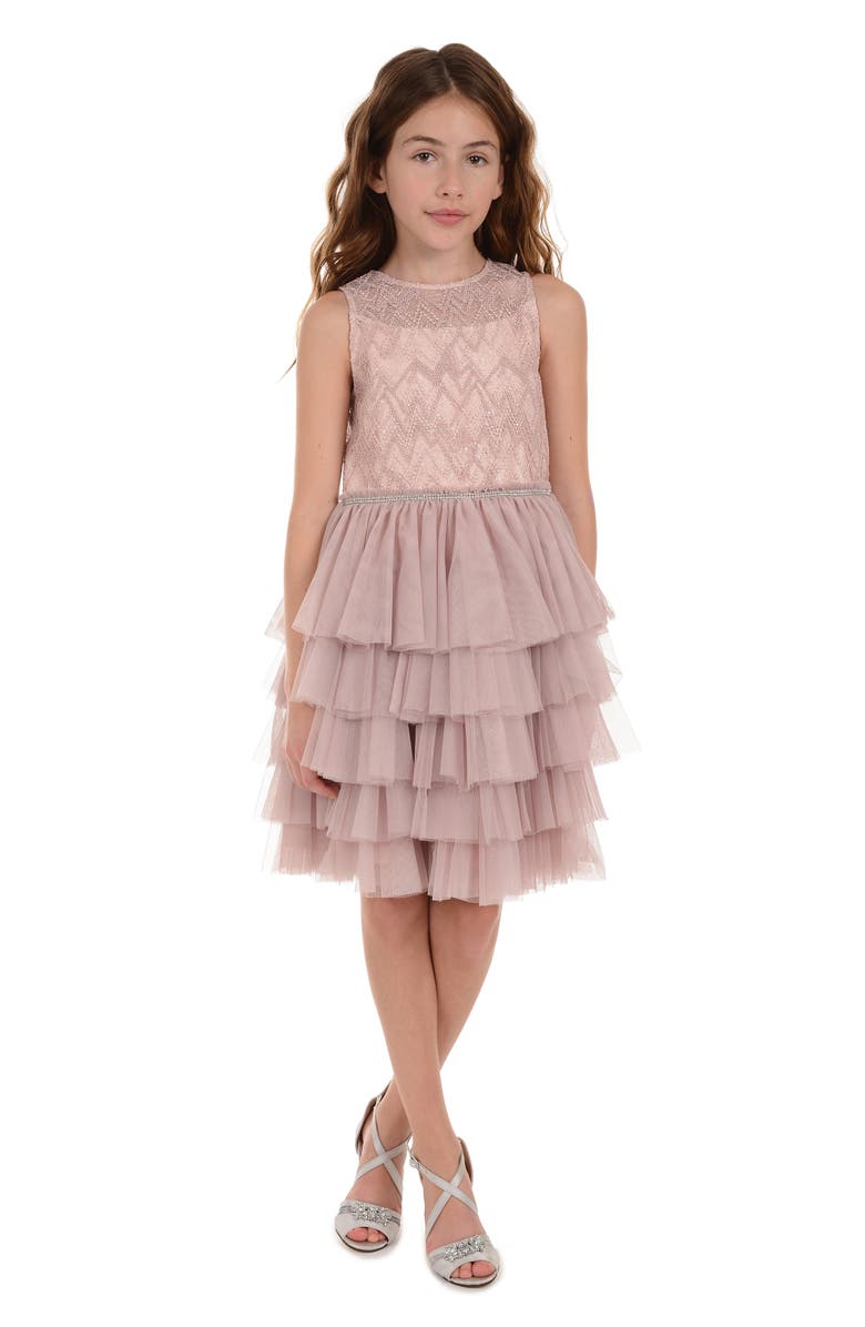 Badgley Mischka Collection Beaded Tulle Party Dress, Alternate, color, 