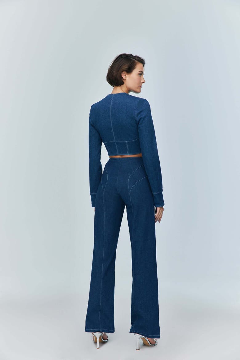 Myla Corset Denim Top, Alternate, color, Blue