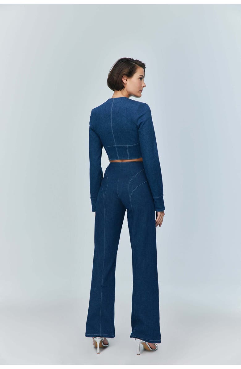 Jendue US Myla Corset Denim Top - Stylish & Structured, Alternate, color, Deep Blue