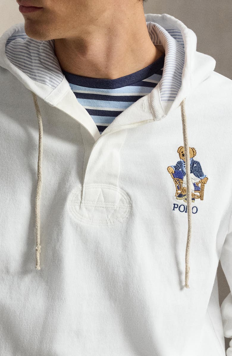 Polo Ralph Lauren Polo Bear Hooded Rugby Pullover, Alternate, color, Newport Bear-White