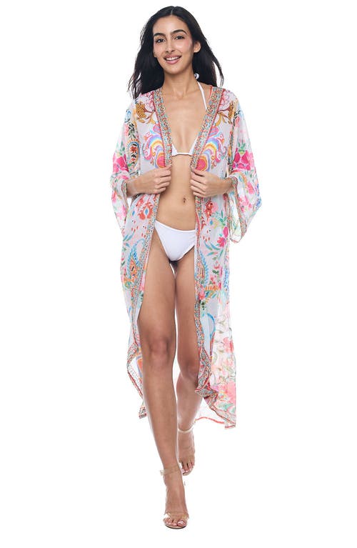 Ranee's Ranees Floral Beaded Chiffon Duster In White