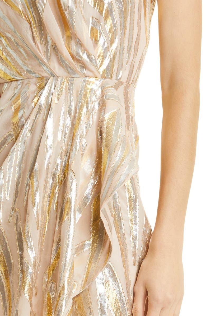 Ramy Brook Mayrice Strapless Cascade Detail Silk Blend Dress, Alternate, color, 