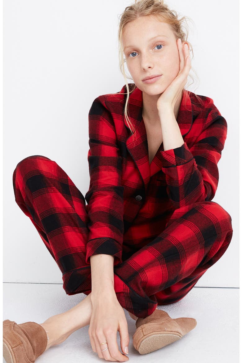 Buffalo Plaid Flannel Bedtime Pajamas, Alternate, color, BABYLON BUFFALO CRANBERRY