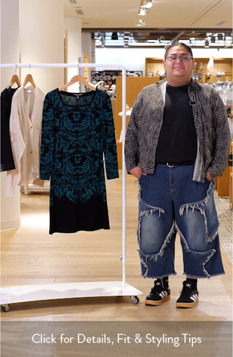 Filigree Jacquard Long Sleeve Sweater Dress, sales video thumbnail