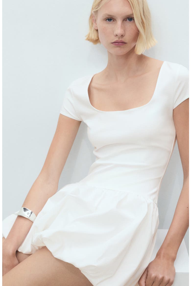 PUFFED HEM COMBINED DRESS, Alternate, color, WHITE