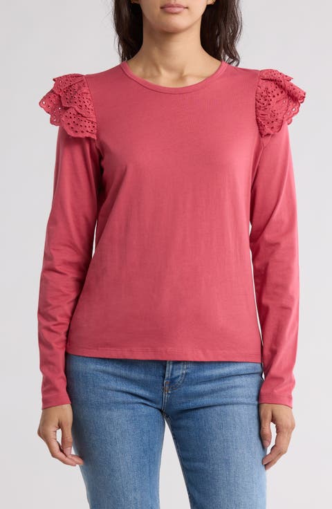 Eyelet Ruffle Long Sleeve Top