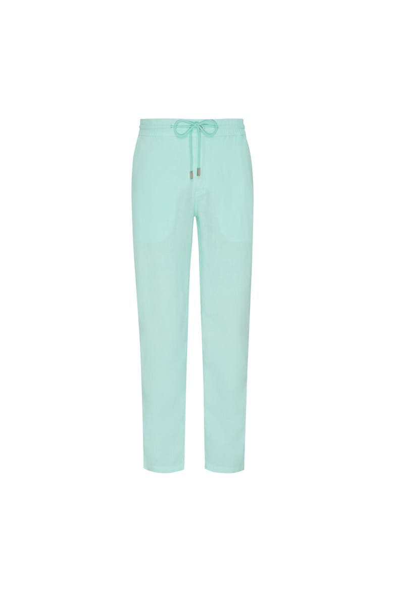 Men's Slim Fit Solid Linen Pants, Alternate, color, LAGON